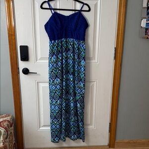 EUC NO Boundaries Blue and Green Geometric Maxi Dress